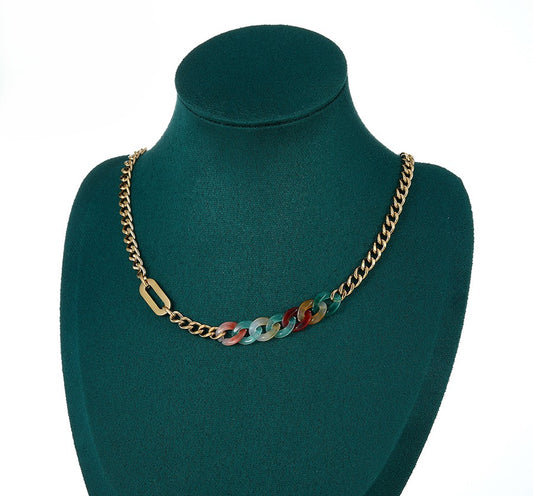 Stylish Gold Link Chain Necklace with Vibrant Acrylic Inserts