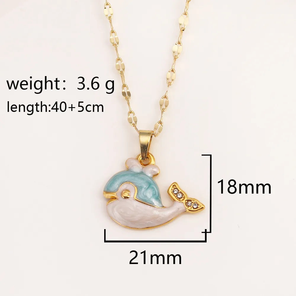 Whale Pendant Necklace — Gold Enamel Ocean Charm