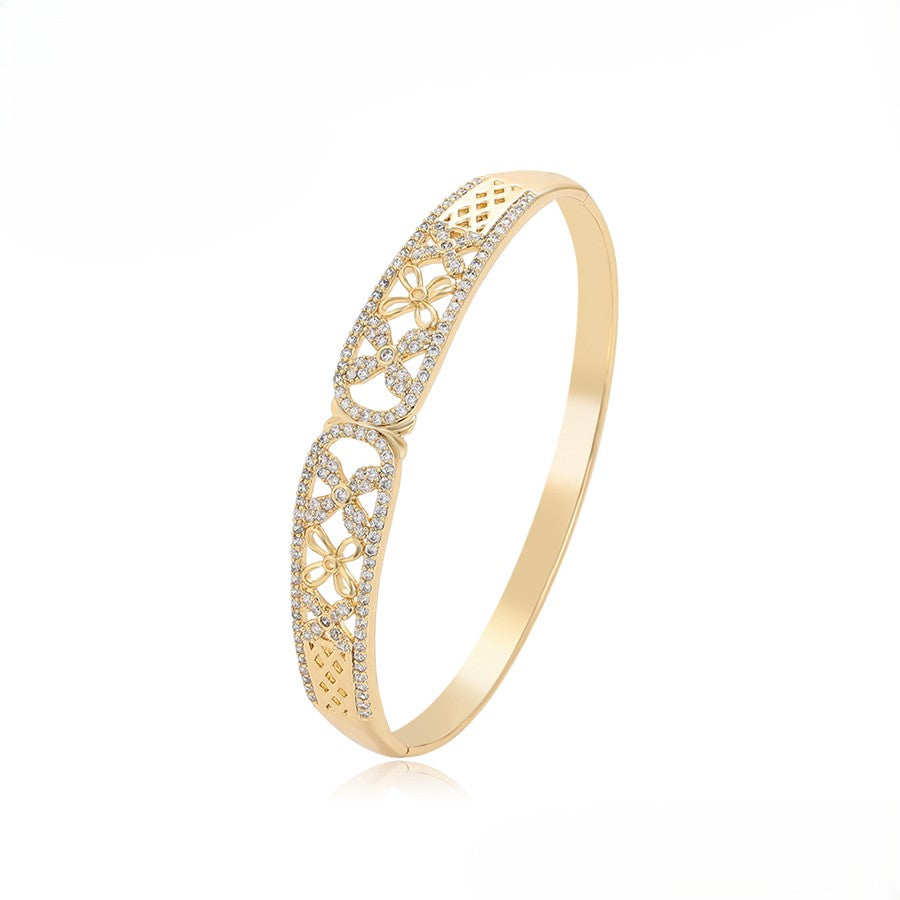 14K Gold Plated Floral Lattice Bangle Bracelet