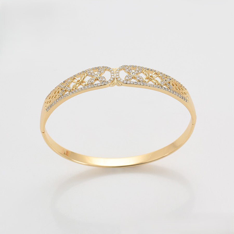 14K Gold Plated Floral Lattice Bangle Bracelet