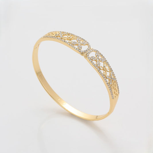 14K Gold Plated Floral Lattice Bangle Bracelet