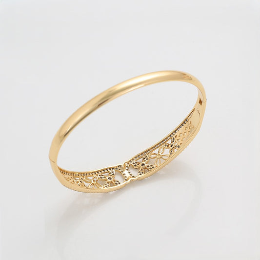 14K Gold Plated Floral Lattice Bangle Bracelet