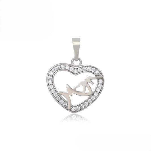 Sterling Silver Mother and Child Heart Pendant with Crystal Accents