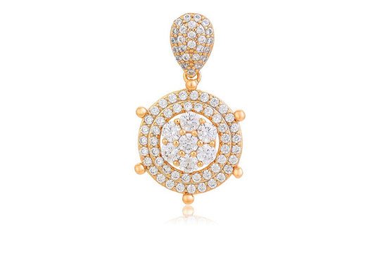 Elegant 18K Gold Plated Crystal Pave Round Pendant