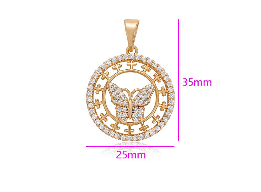 Mariposa Pave Zircon Butterfly Medallion Pendant | 18K Gold Plated Round Cutout Filigree Necklace Charm