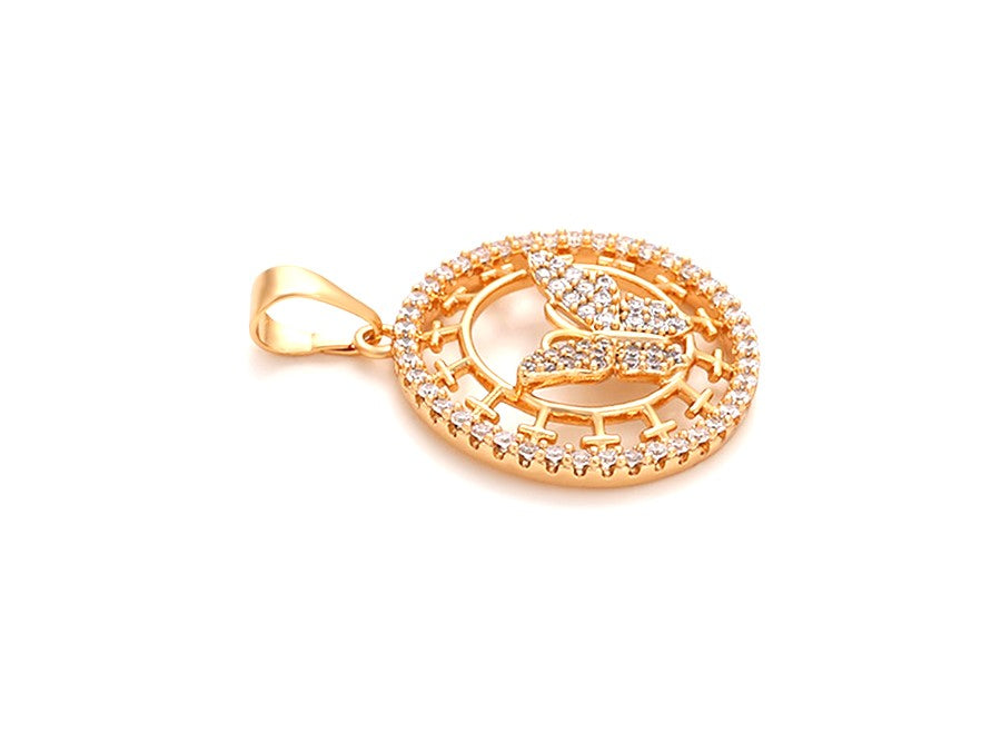 Mariposa Pave Zircon Butterfly Medallion Pendant | 18K Gold Plated Round Cutout Filigree Necklace Charm