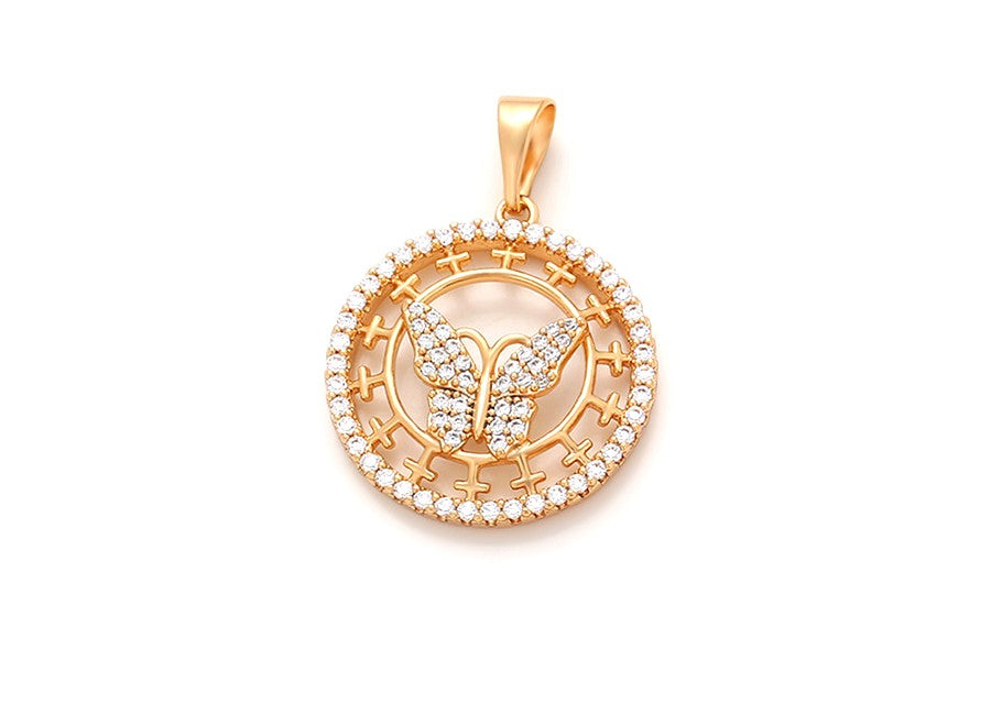 Mariposa Pave Zircon Butterfly Medallion Pendant | 18K Gold Plated Round Cutout Filigree Necklace Charm