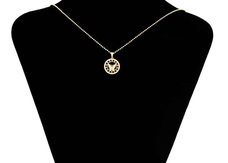 Mariposa Pave Zircon Butterfly Medallion Pendant | 18K Gold Plated Round Cutout Filigree Necklace Charm