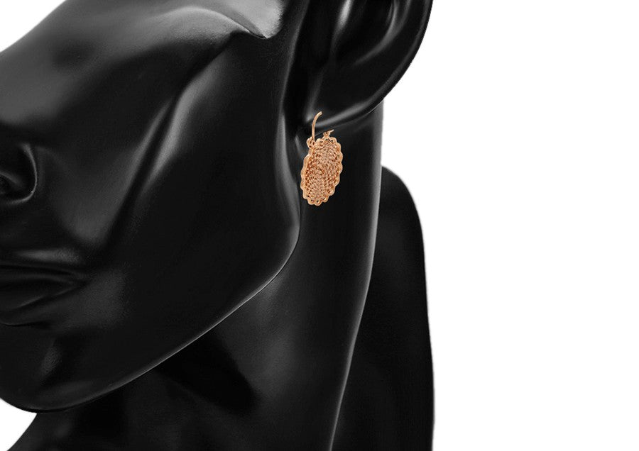 Aura Vintage Filigree Disc Drop Earrings | Rose Gold Plated Woven Textured Lever back Earrings
