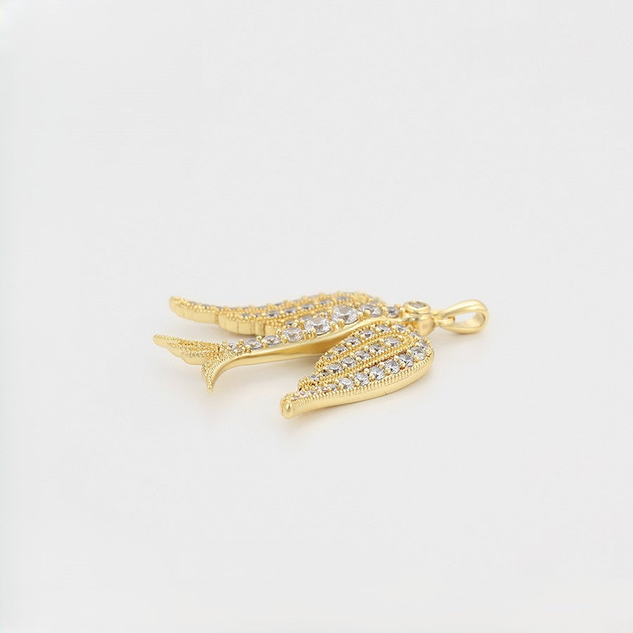 14K Gold Plated Crystal Guardian Angel Wings Pendant