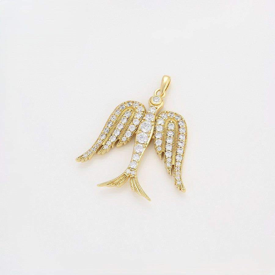 14K Gold Plated Crystal Guardian Angel Wings Pendant