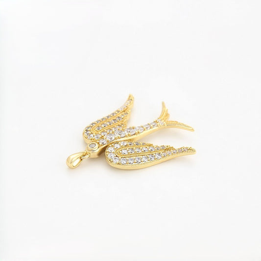 14K Gold Plated Crystal Guardian Angel Wings Pendant