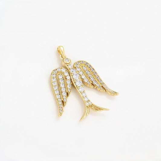 14K Gold Plated Crystal Guardian Angel Wings Pendant