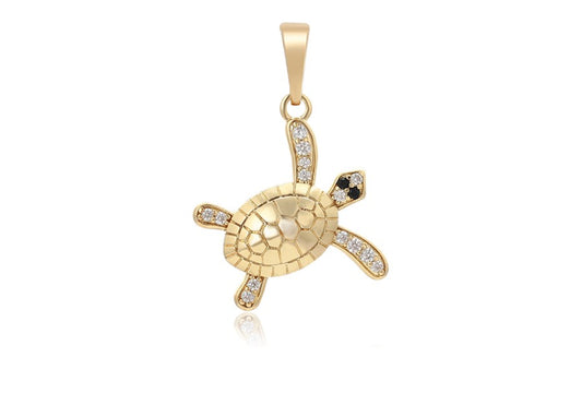 14K Gold Plated Turtle Pendant - Lucky Gold Turtle Pendant for Protection