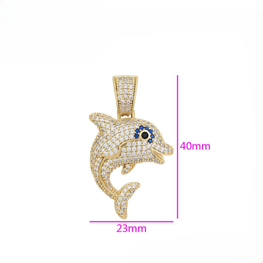 14K Gold Plated Iced Out Dolphin Pendant