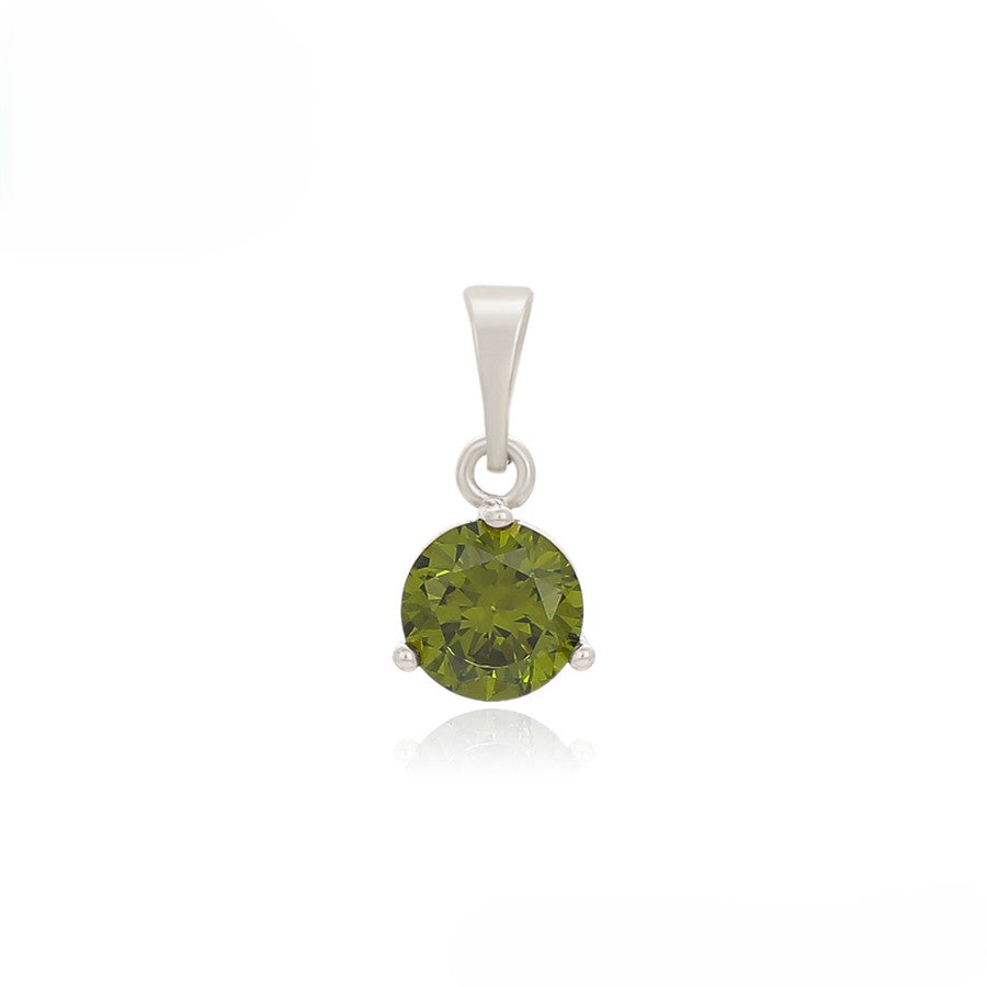 Verdant Olive Green Solitaire Pendant | Round Cut Peridot Green Crystal Necklace Charm