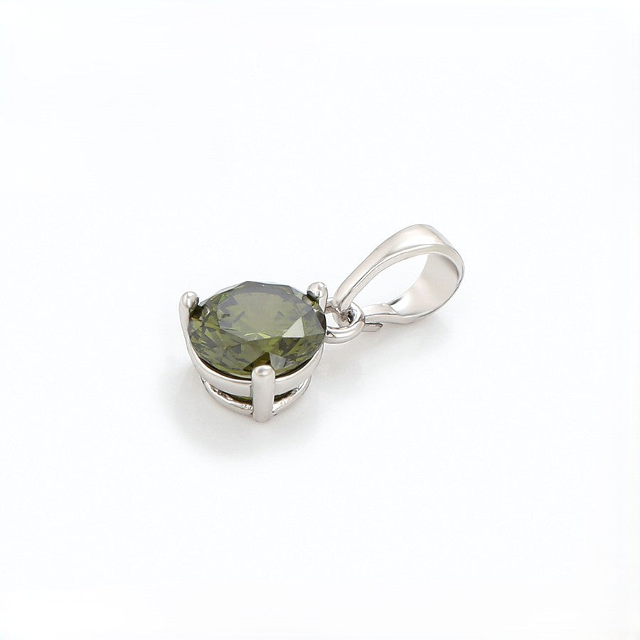 Verdant Olive Green Solitaire Pendant | Round Cut Peridot Green Crystal Necklace Charm