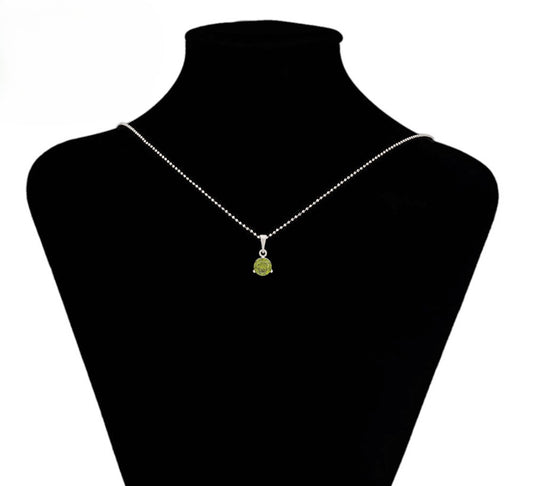 Verdant Olive Green Solitaire Pendant | Round Cut Peridot Green Crystal Necklace Charm
