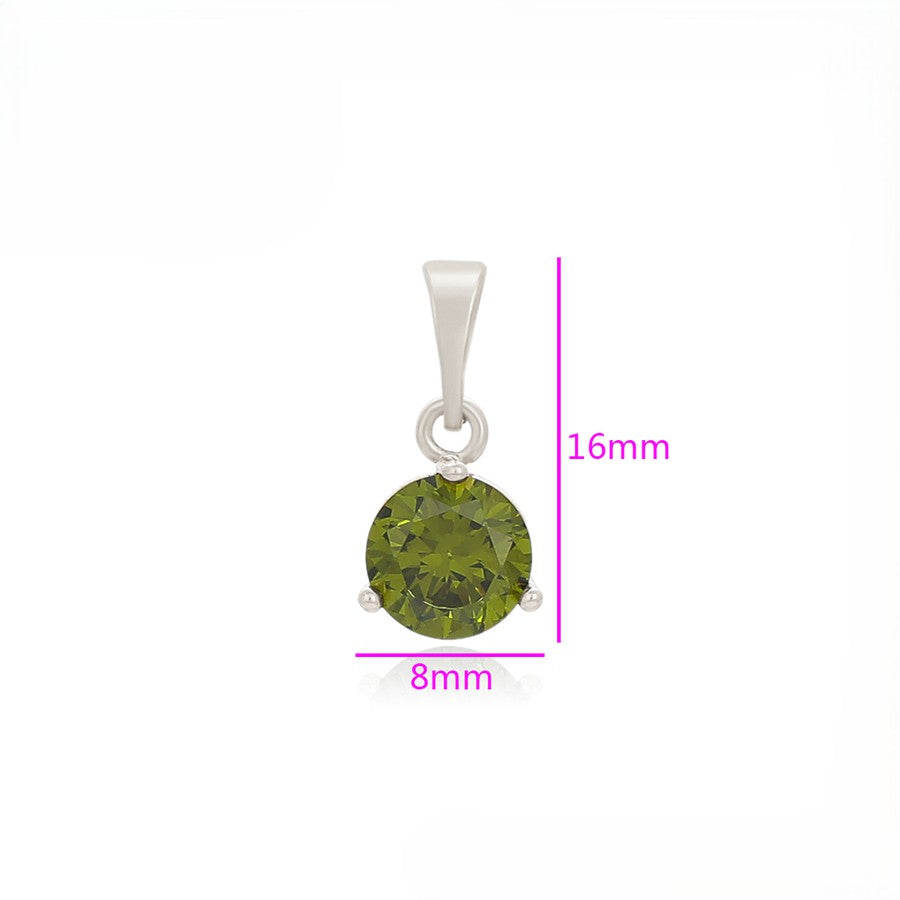 Verdant Olive Green Solitaire Pendant | Round Cut Peridot Green Crystal Necklace Charm