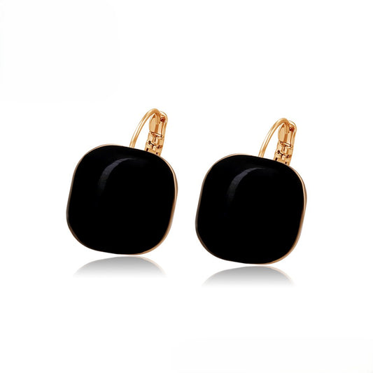 18K Gold Plated - Gold-Tone Black Onyx Square Drop Earrings