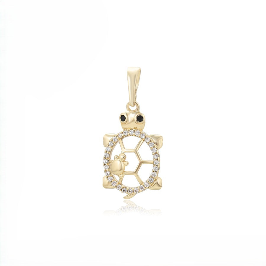 Pave Crystal Turtle Pendant | 14K Gold Plated Open Shell Sea Turtle Necklace Charm