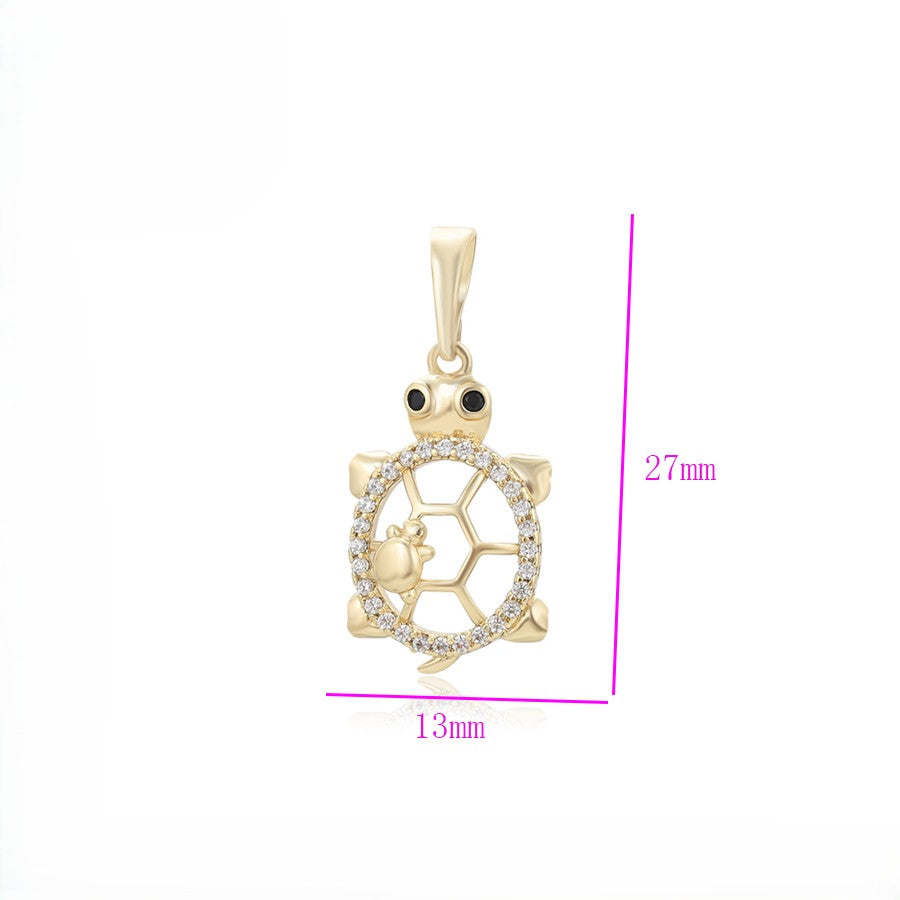 Pave Crystal Turtle Pendant | 14K Gold Plated Open Shell Sea Turtle Necklace Charm