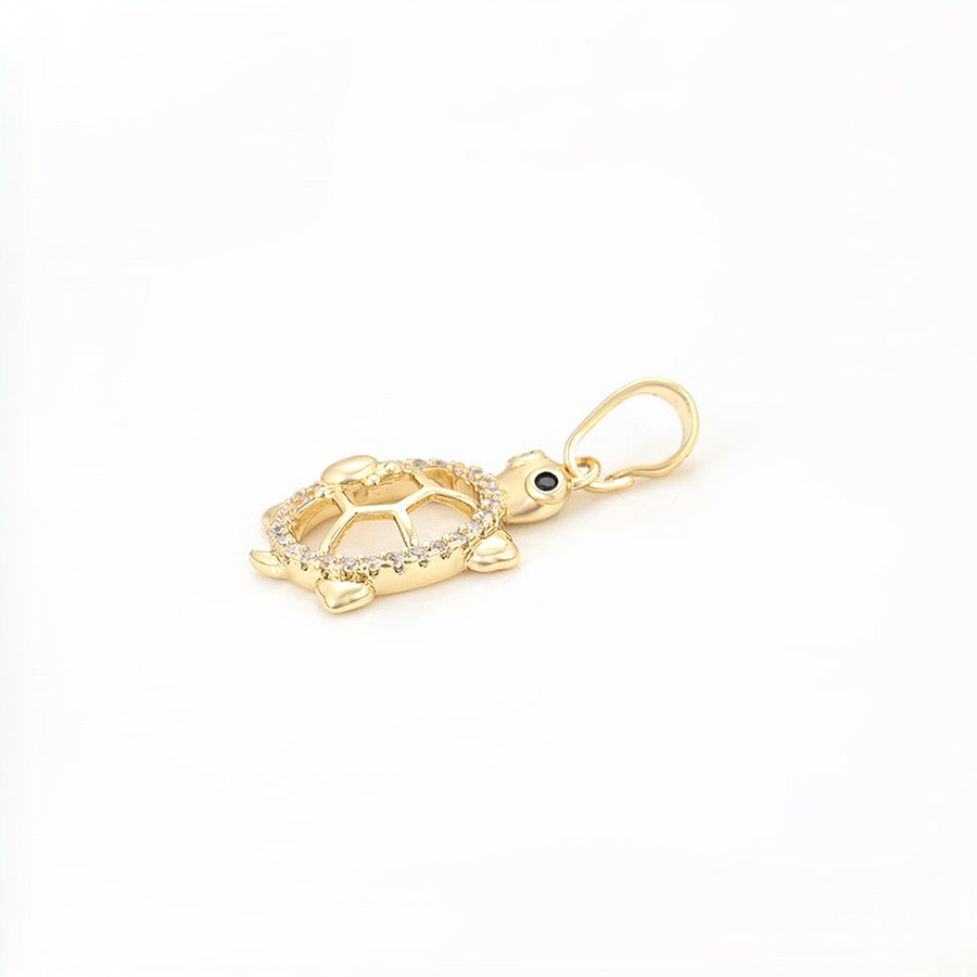 Pave Crystal Turtle Pendant | 14K Gold Plated Open Shell Sea Turtle Necklace Charm