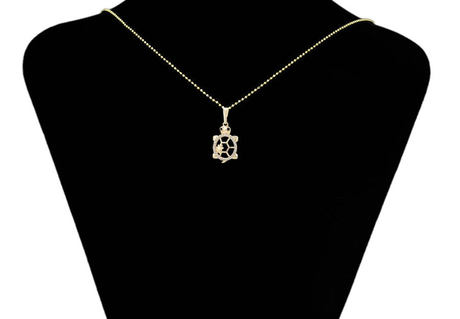 Pave Crystal Turtle Pendant | 14K Gold Plated Open Shell Sea Turtle Necklace Charm
