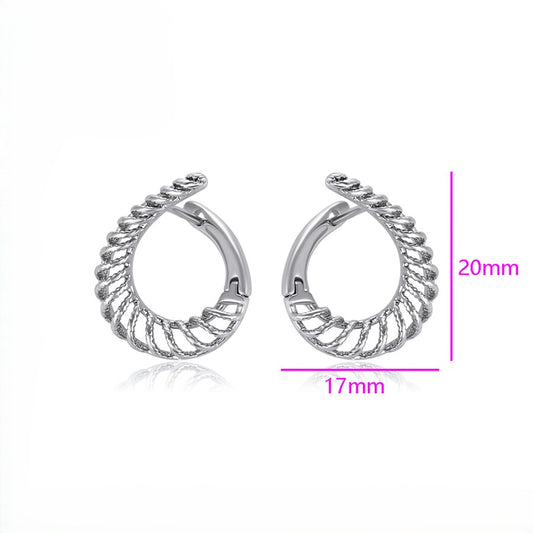 Aria Platinum Plated Openwork Twisted Rope Huggie Earrings | Sculptural Caged Crescent Hoop Earrings