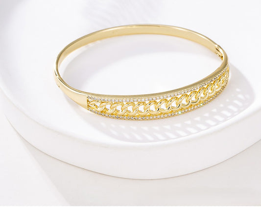 Shimmering Pave Crystal Interlocking Link Cuff Bangle Bracelet