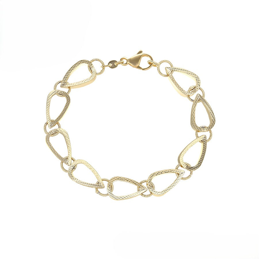 14K Gold Plated - Textured Teardrop Link Bracelet