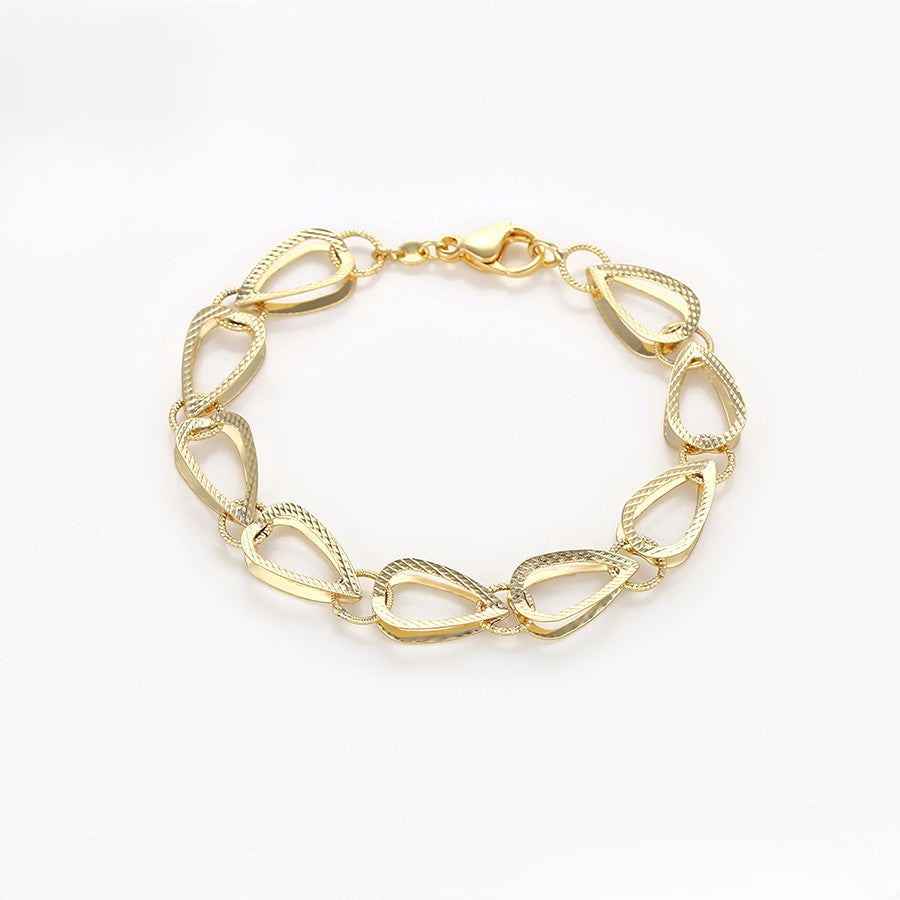 14K Gold Plated - Textured Teardrop Link Bracelet