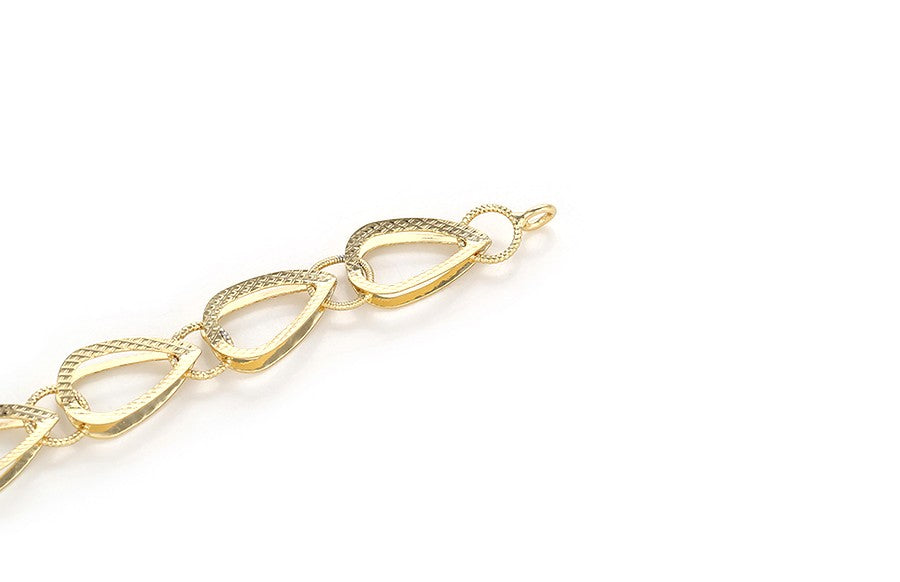 14K Gold Plated - Textured Teardrop Link Bracelet