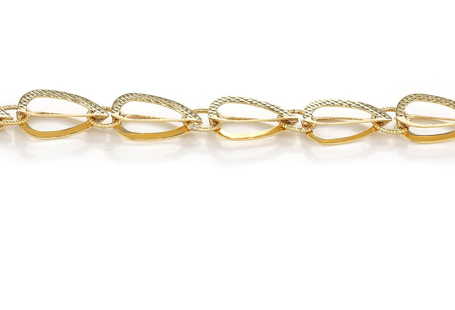 14K Gold Plated - Textured Teardrop Link Bracelet