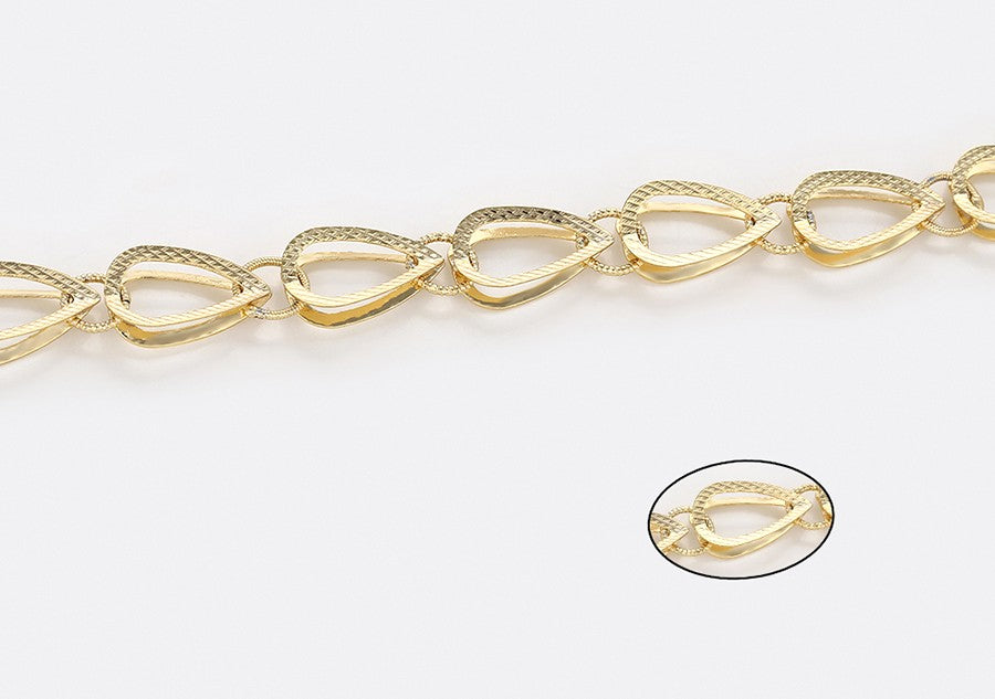 14K Gold Plated - Textured Teardrop Link Bracelet