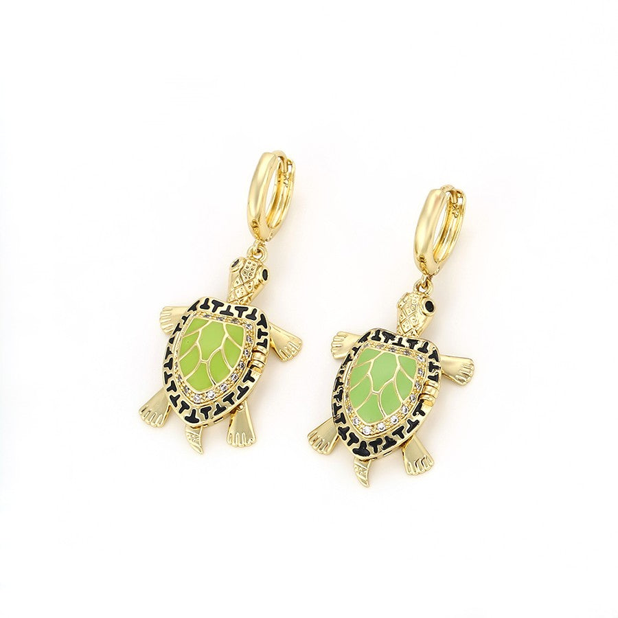 Sea Turtle Pendant & Drop Earrings Set I 14K Gold Plated Sage Green Crystal Pendant & Drop Earrings