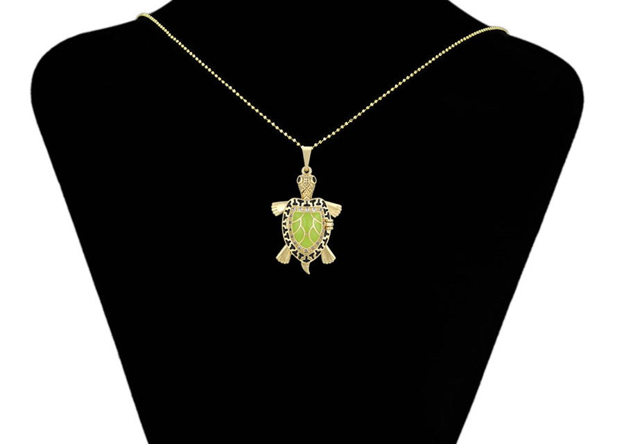 Sea Turtle Pendant & Drop Earrings Set I 14K Gold Plated Sage Green Crystal Pendant & Drop Earrings