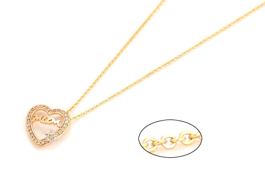 "Mom" Heart Pendant Necklace with Crystal Accents - 18K Gold Plated