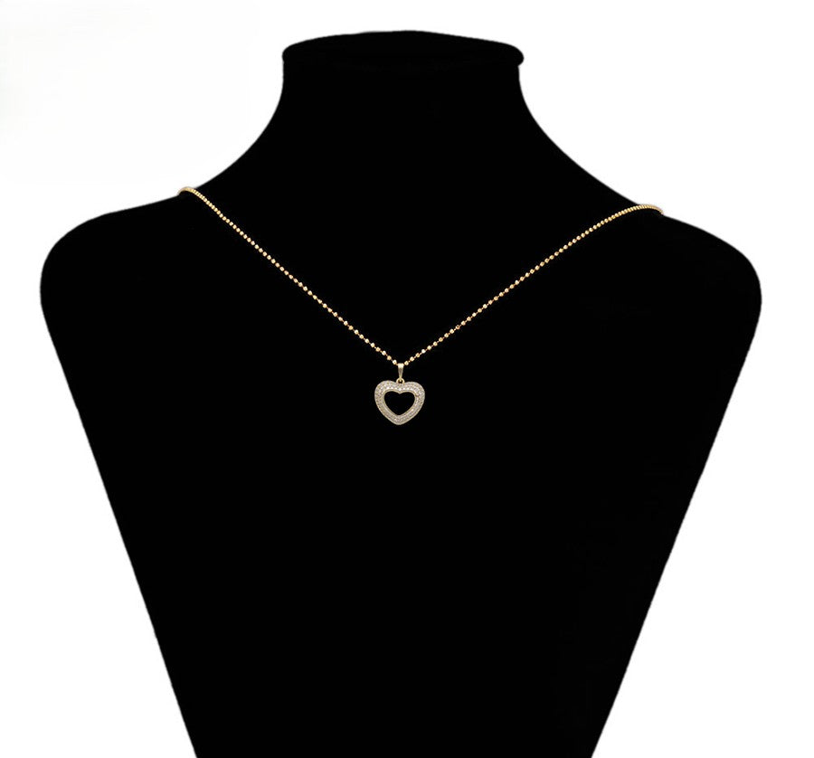 Romantic Gold Heart Pendant with Crystals - 14KGold Plated