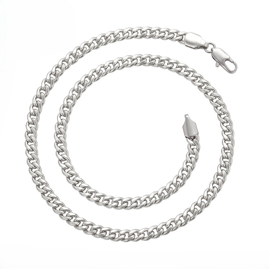 High-Polish Curb Chain | Platinum Plated Flat Link Unisex Statement Necklace