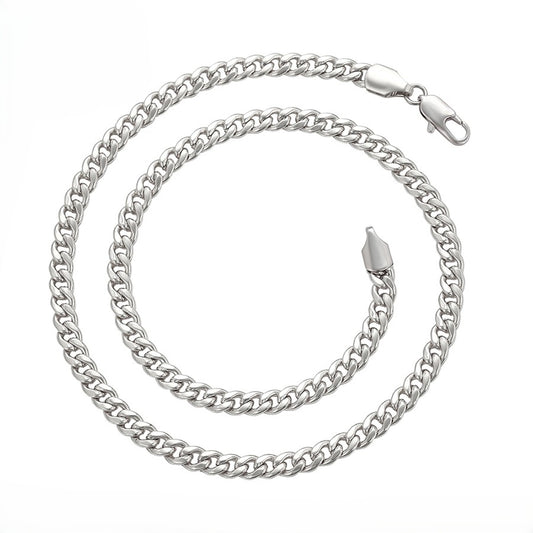 High-Polish Curb Chain | Platinum Plated Flat Link Unisex Statement Necklace