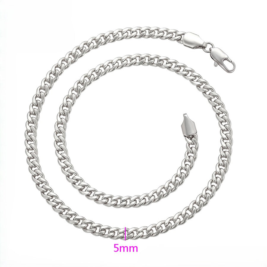 High-Polish Curb Chain | Platinum Plated Flat Link Unisex Statement Necklace