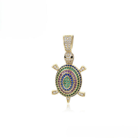 14K Gold Plated Turtle Pendant with Colorful Crystal Pave