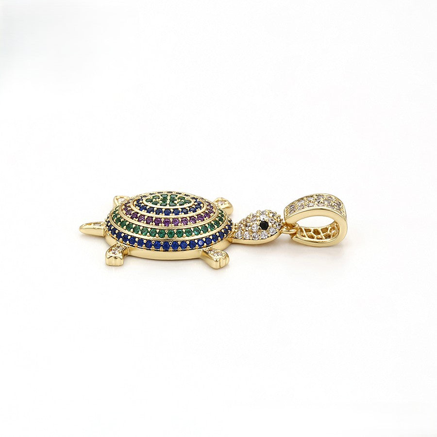 14K Gold Plated Turtle Pendant with Colorful Crystal Pave