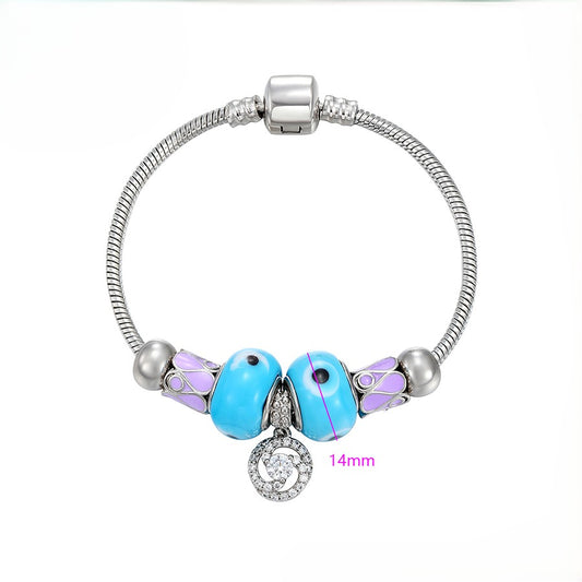 Platinum Plated Charm Bracelet | Ocean Blue Murano Glass Swirl Bead