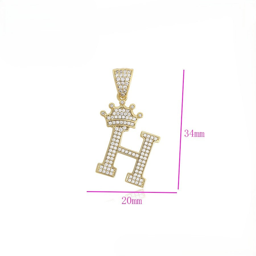 Gold Pave Crystal Crown Initial 'H' Pendant