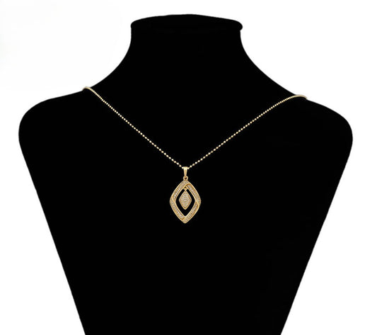 14K Gold Plated Geometric Rhombus Pendant &amp; Drop Earrings Set