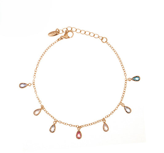 14K Gold Plated Teardrop Crystal Charm Colorful Bracelet