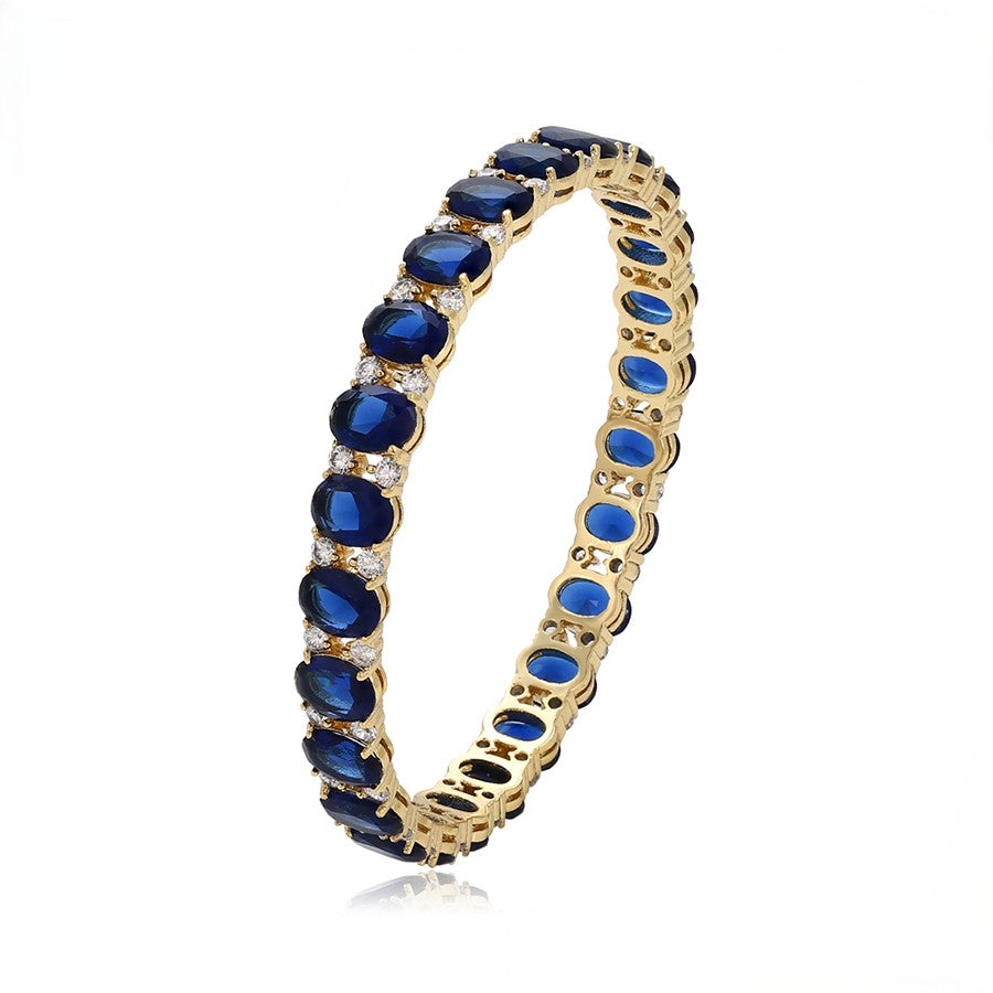 14K Gold Plated Oval Sapphire Blue Bangle
