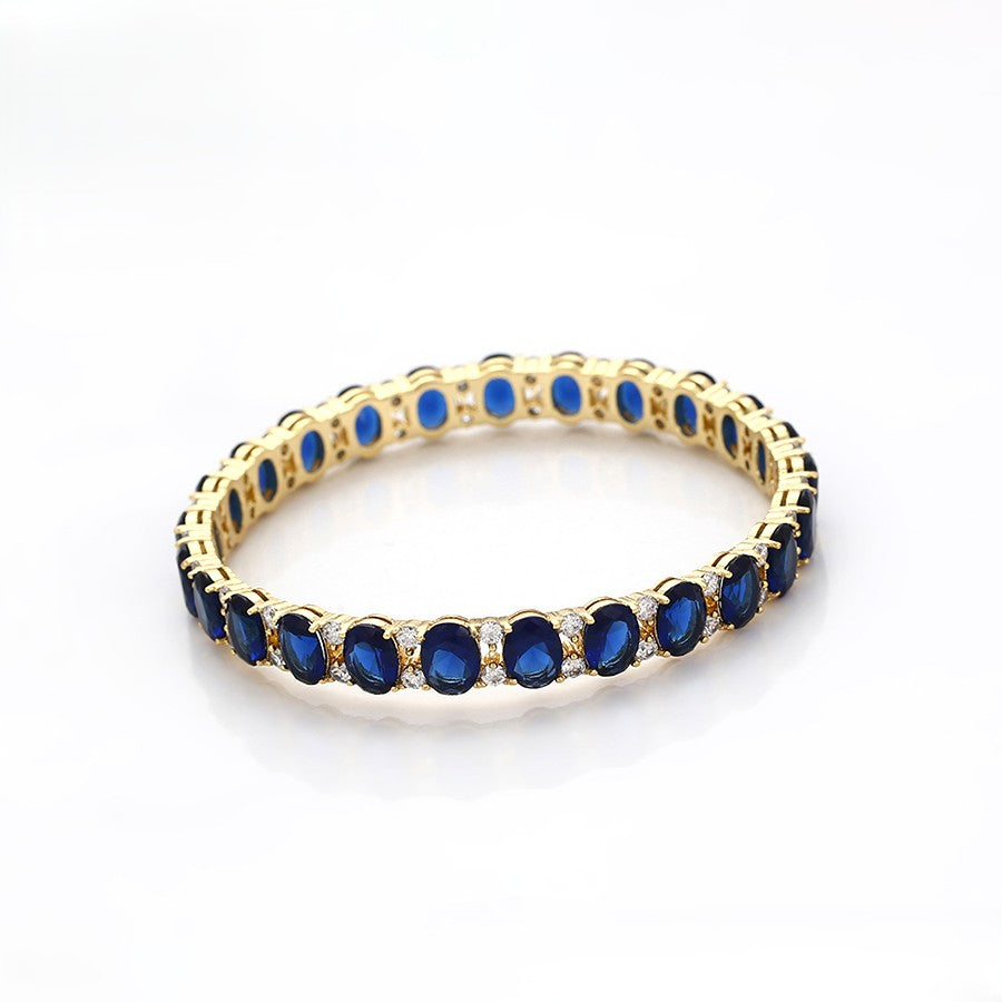 14K Gold Plated Oval Sapphire Blue Bangle